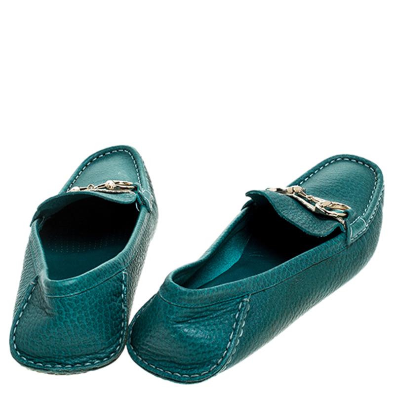 Women's Gucci Blue Leather Horsebit Slip On Loafers Size 39