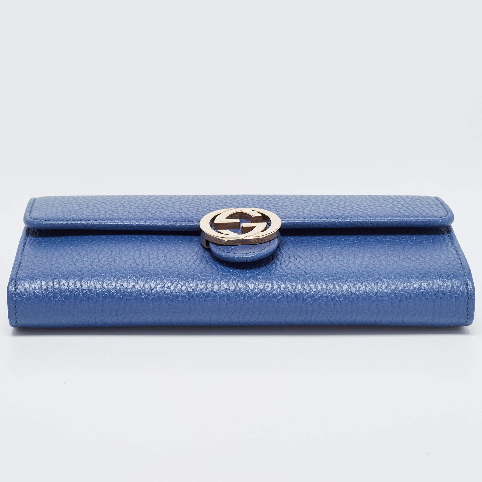 Gucci Blue Leather Interlocking G Continental Wallet In New Condition In Dubai, Al Qouz 2