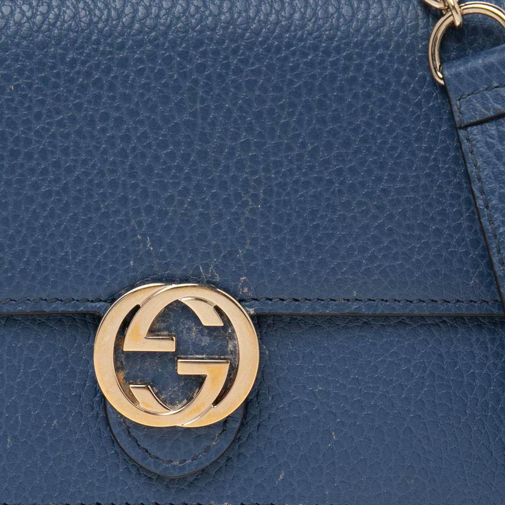 Gucci Blue Leather Interlocking G Wallet on Chain 6