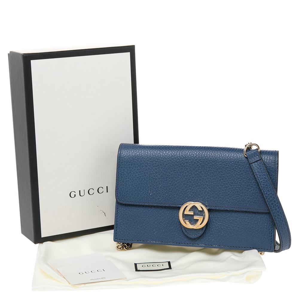 Gucci Blue Leather Interlocking G Wallet on Chain 7