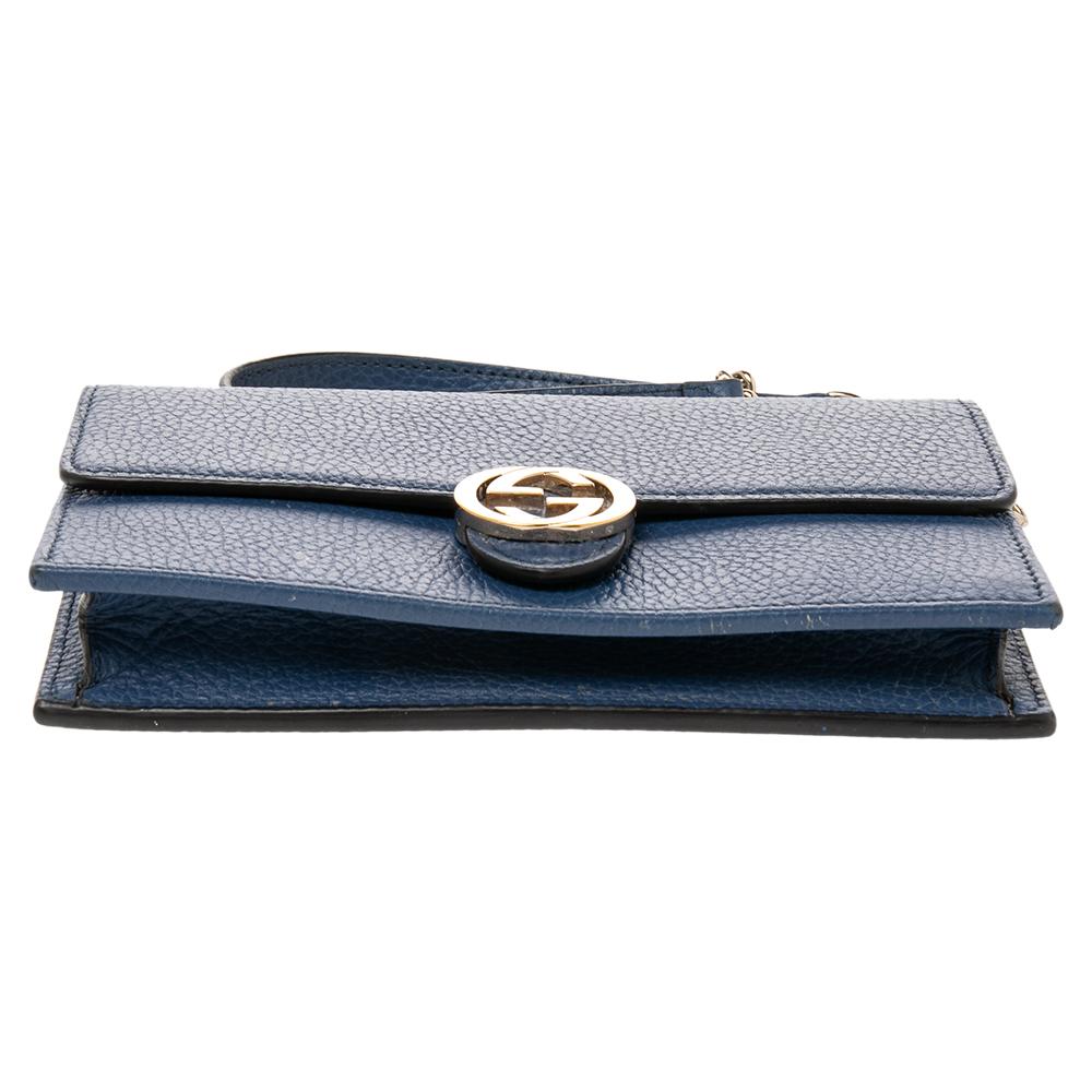 Gucci Blue Leather Interlocking G Wallet on Chain 3