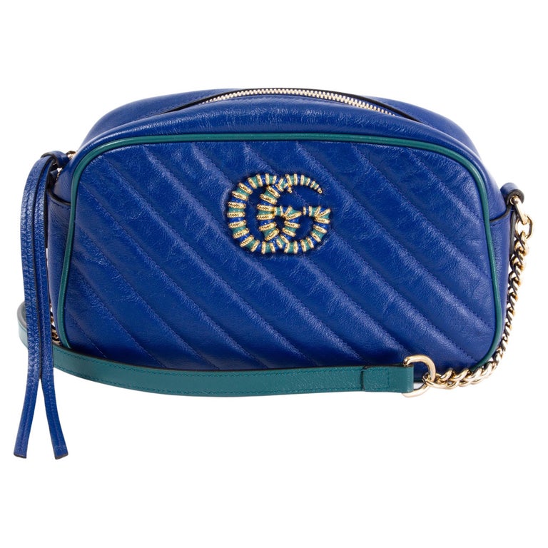 Gucci Mini Chevron Leather Camera Bag in Blue