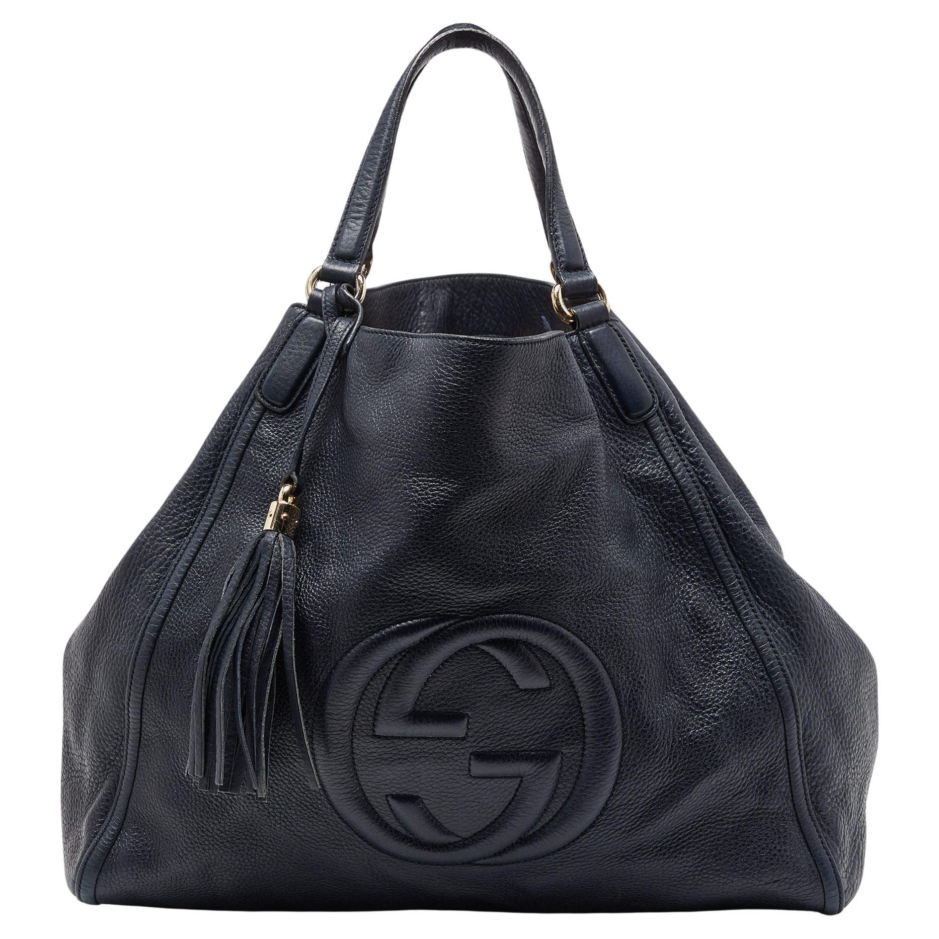 Gucci Blue Leather Large Soho Shopper Tote For Sale