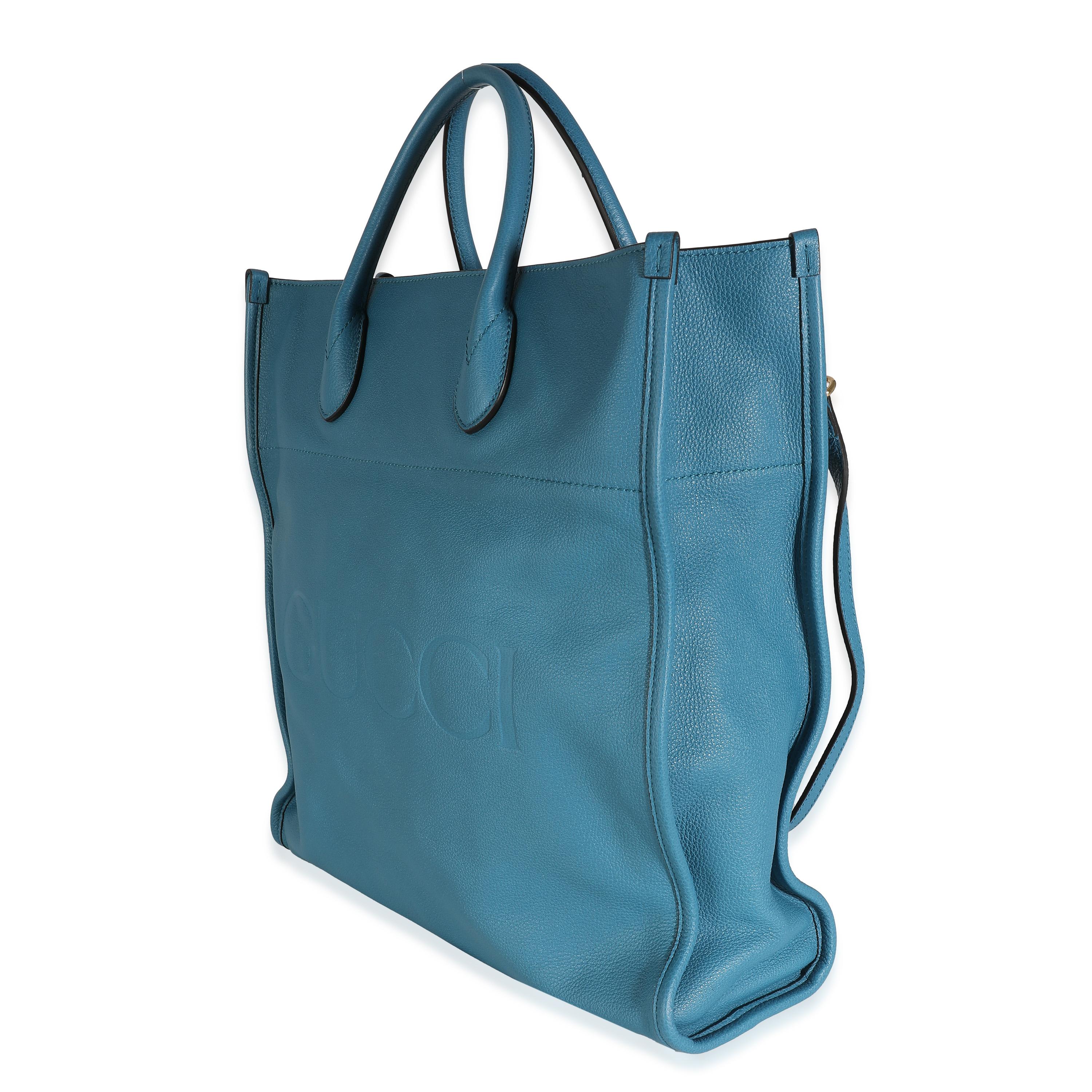Women's or Men's Gucci Blue Leather Logo Embossed Shopper Tote