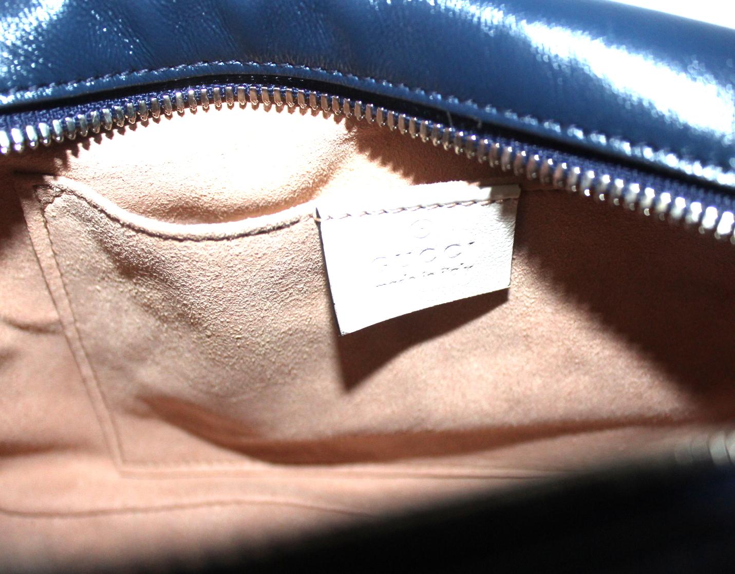 Black Gucci Blue Leather Marmont Camera Bag 