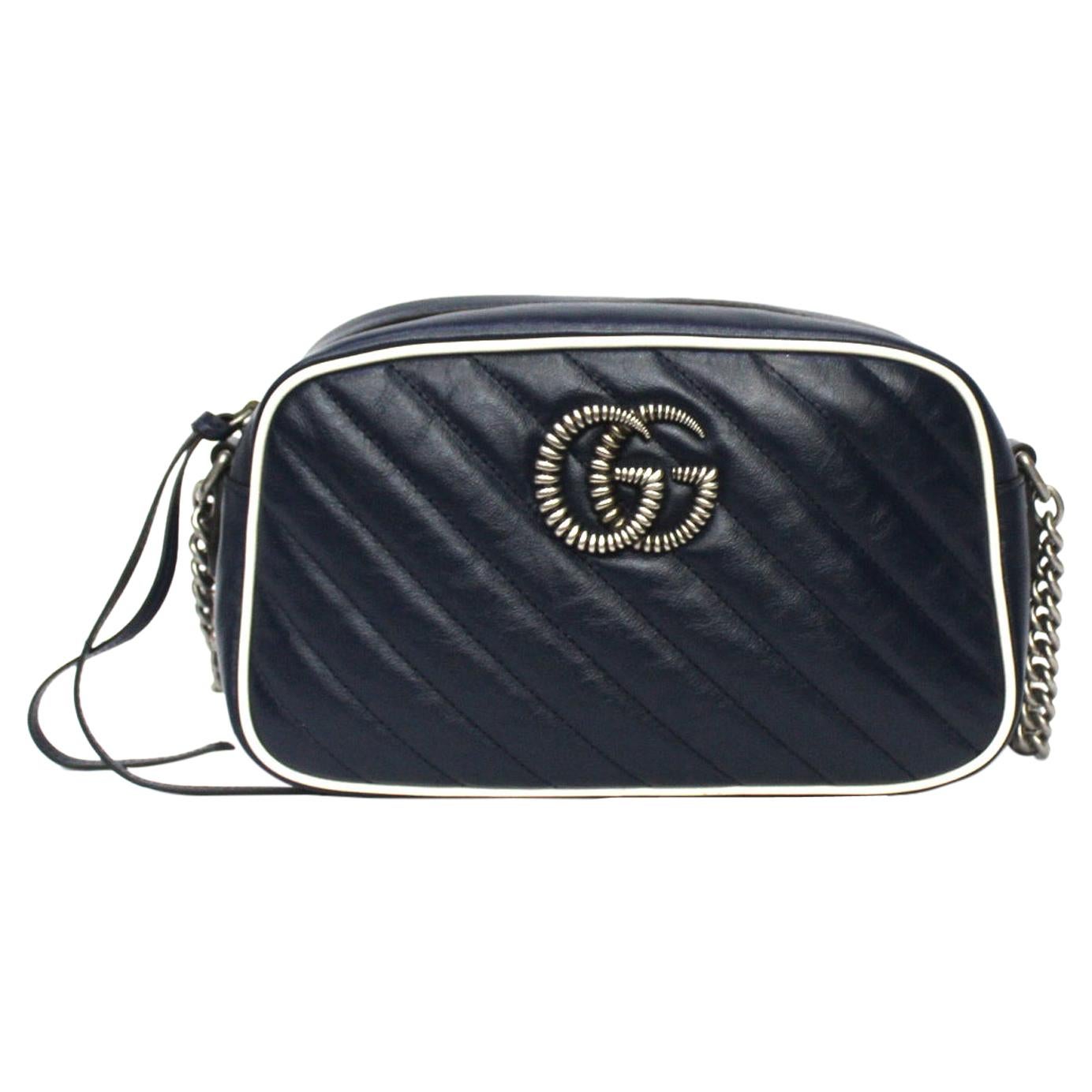 Gucci Blue Leather Marmont Camera Bag 