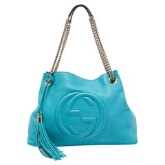 Gucci Soho Umhängetasche aus blauem Leder mit Kette