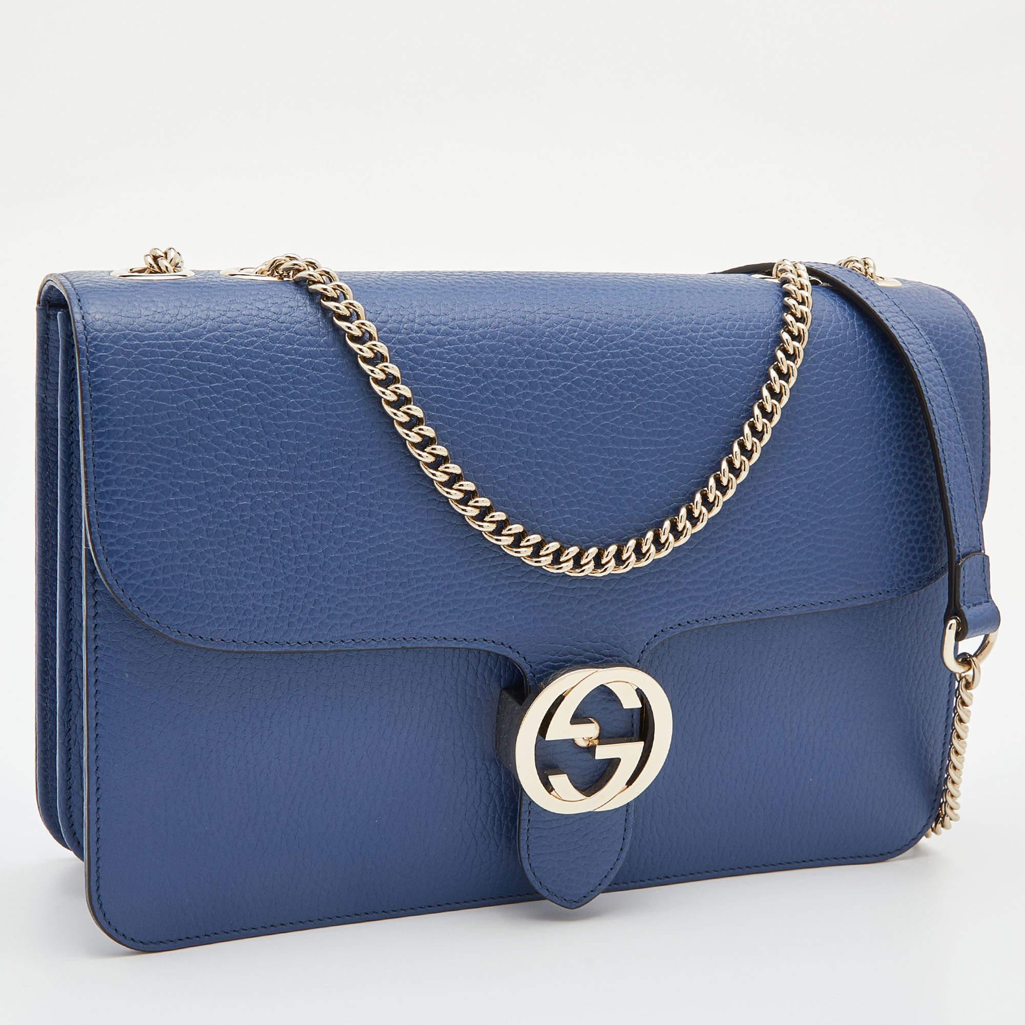Women's Gucci Blue Leather Medium Interlocking G Shoulder Bag