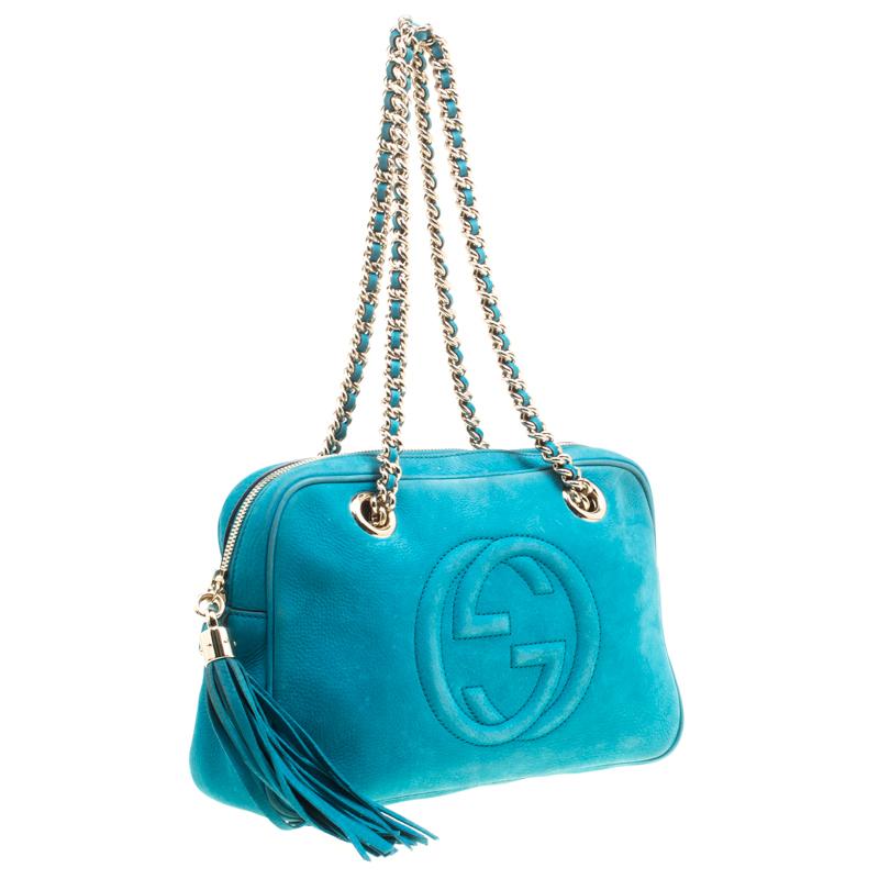 Gucci Blue Leather Medium Soho Chain Shoulder Bag In Fair Condition In Dubai, Al Qouz 2