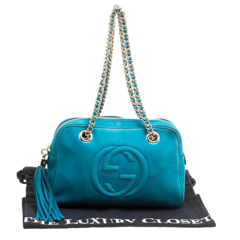 Gucci Blue Leather Medium Soho Chain Shoulder Bag For Sale at 1stdibs