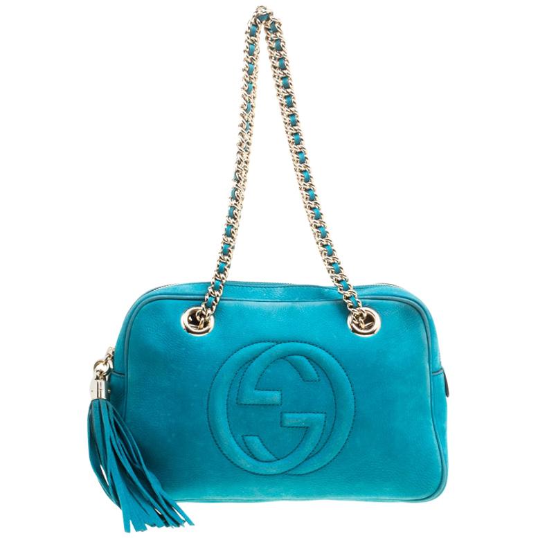 Gucci Blue Leather Medium Soho Chain Shoulder Bag