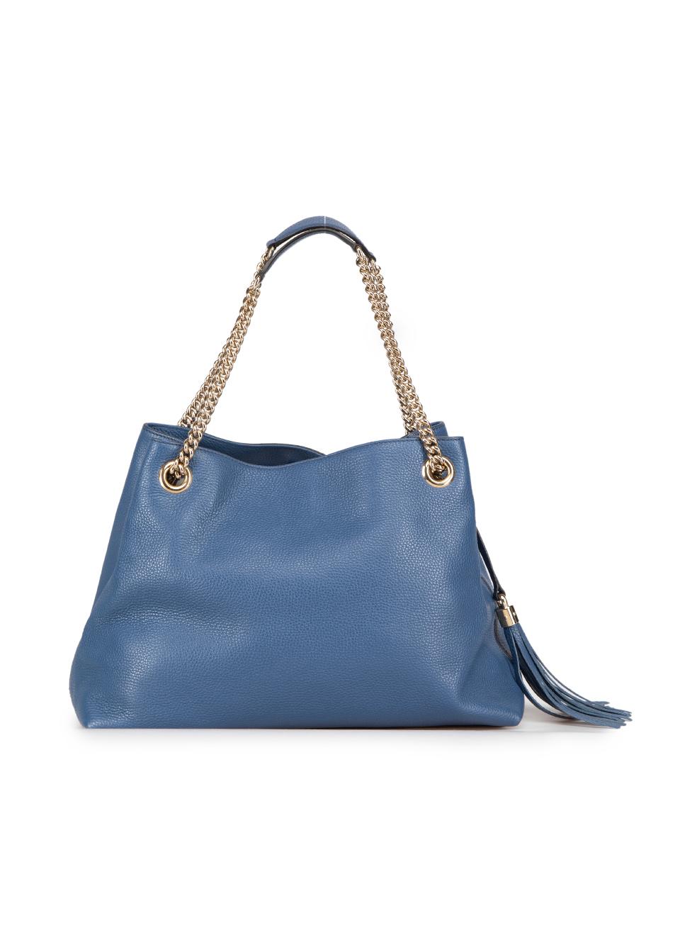 Gucci Blue Leather Medium Soho Tote Bag In Excellent Condition In London, GB