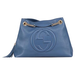 Gucci Borsa Tote Media Soho in pelle blu