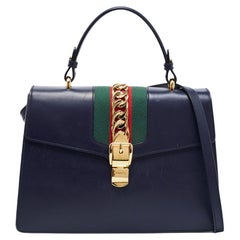 Gucci Blue Leather Medium Sylvie Top Handle Bag