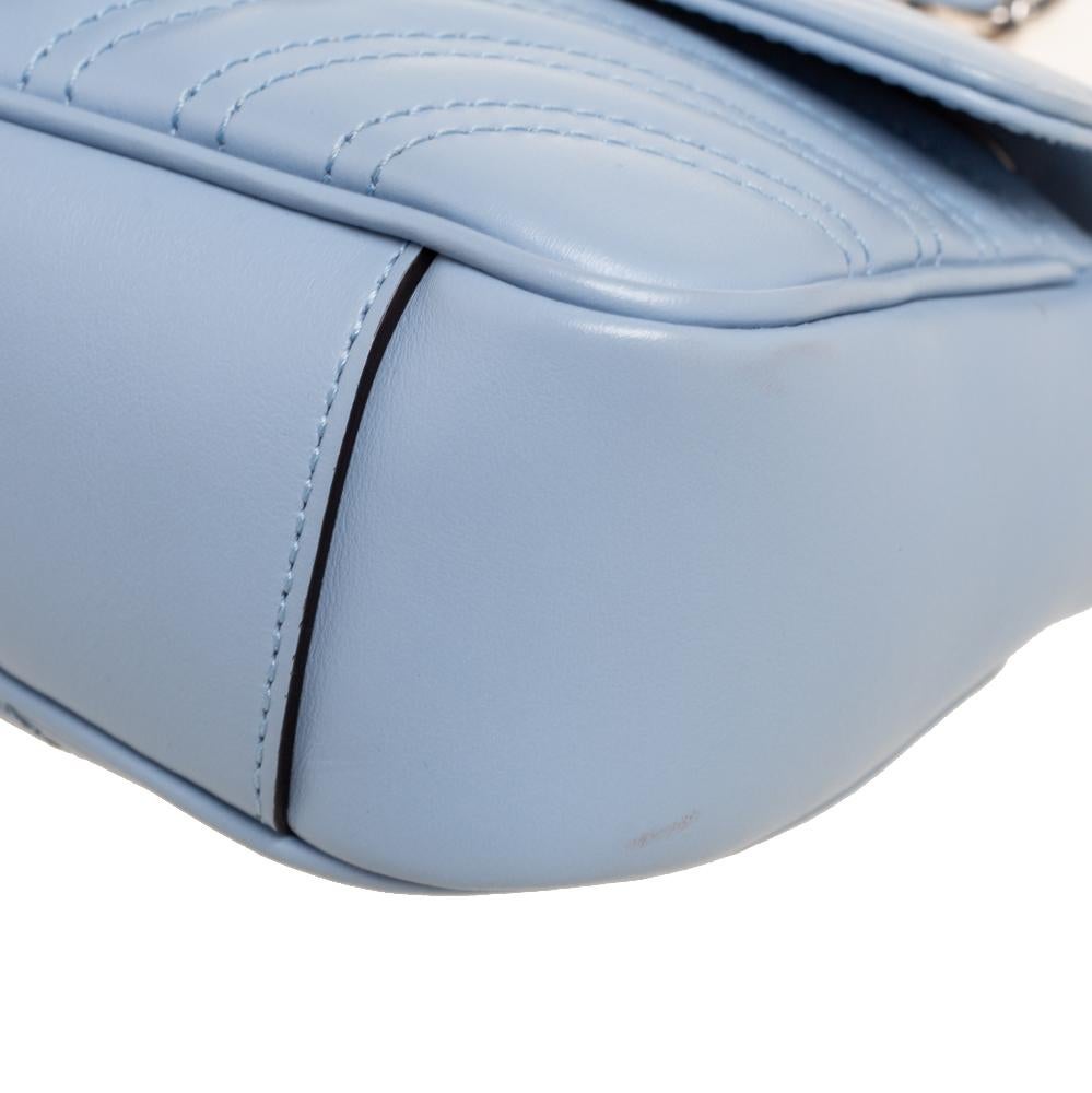Women's Gucci Blue Leather Mini GG Marmont Shoulder Bag