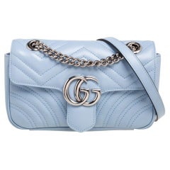 Used Gucci Blue Leather Mini GG Marmont Shoulder Bag