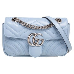 Gucci Mini GG Marmont Umhängetasche aus blauem Leder