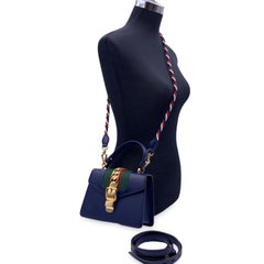 Gucci Blue Leather Mini Sylvie Web Bag with 2 Shoulder Straps