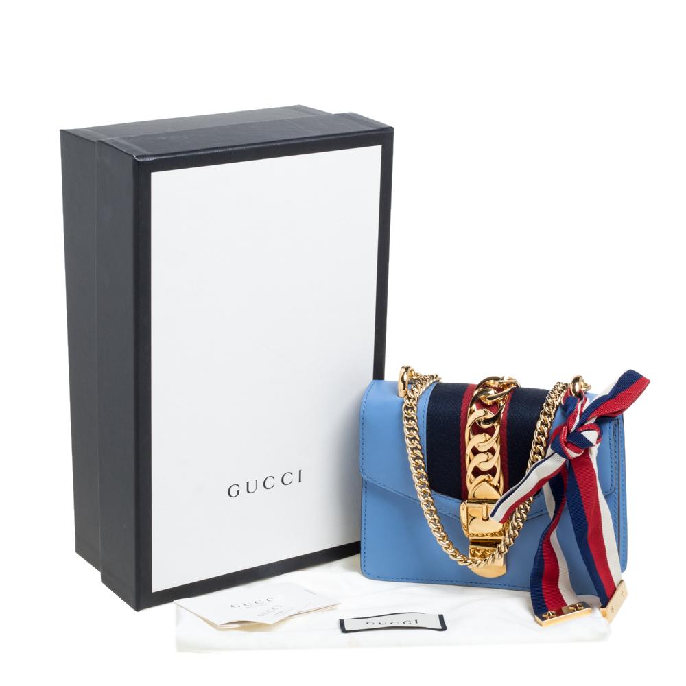 Gucci Blue Leather Mini Web Chain Sylvie Shoulder Bag 2