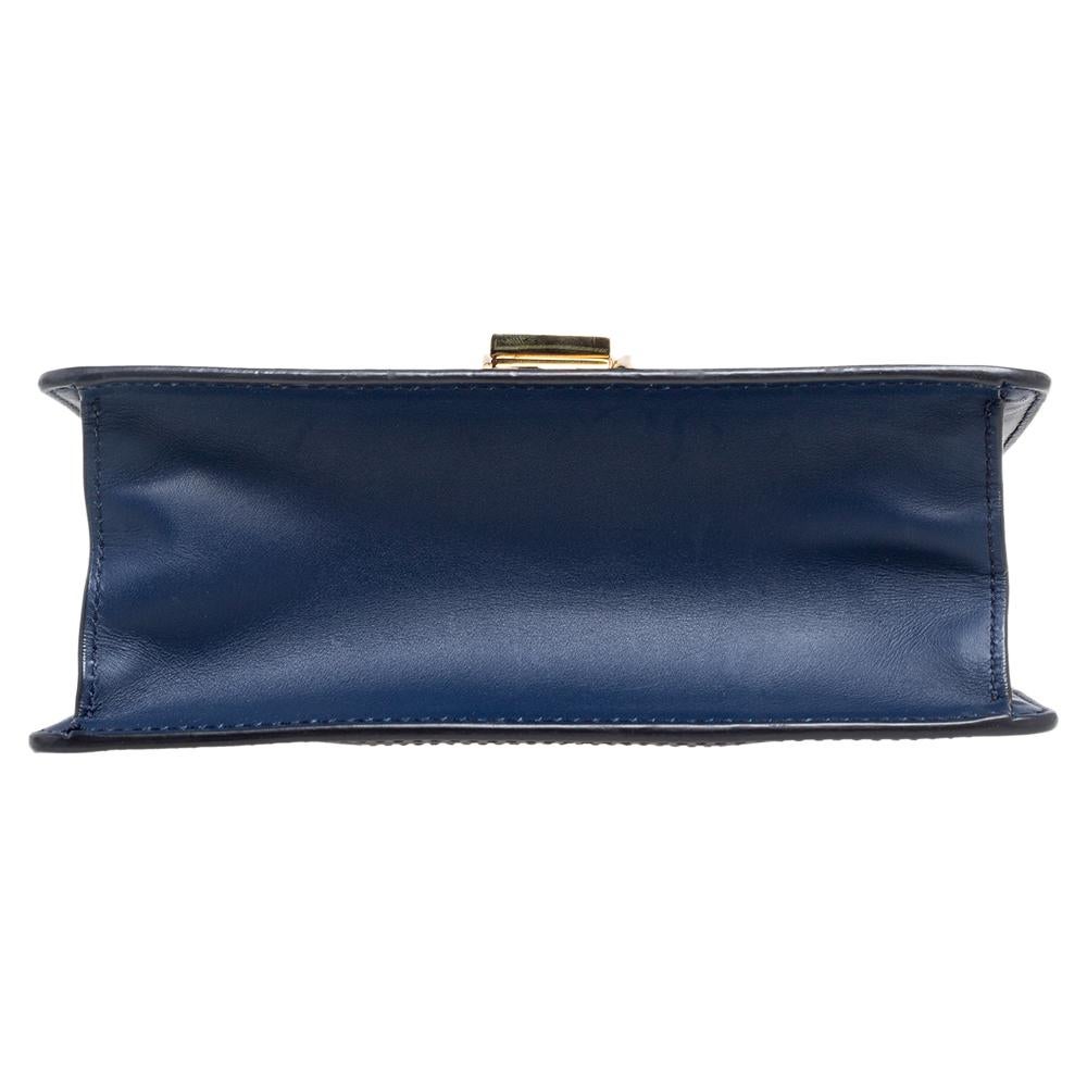 Women's Gucci Blue Leather Mini Web Chain Sylvie Top Handle Bag
