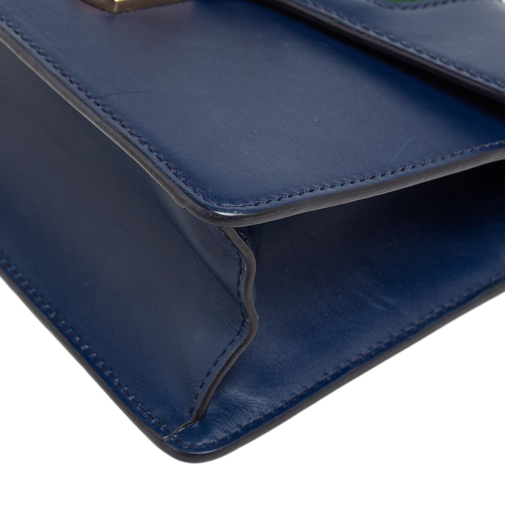 Gucci Blue Leather Mini Web Chain Sylvie Top Handle Bag 2
