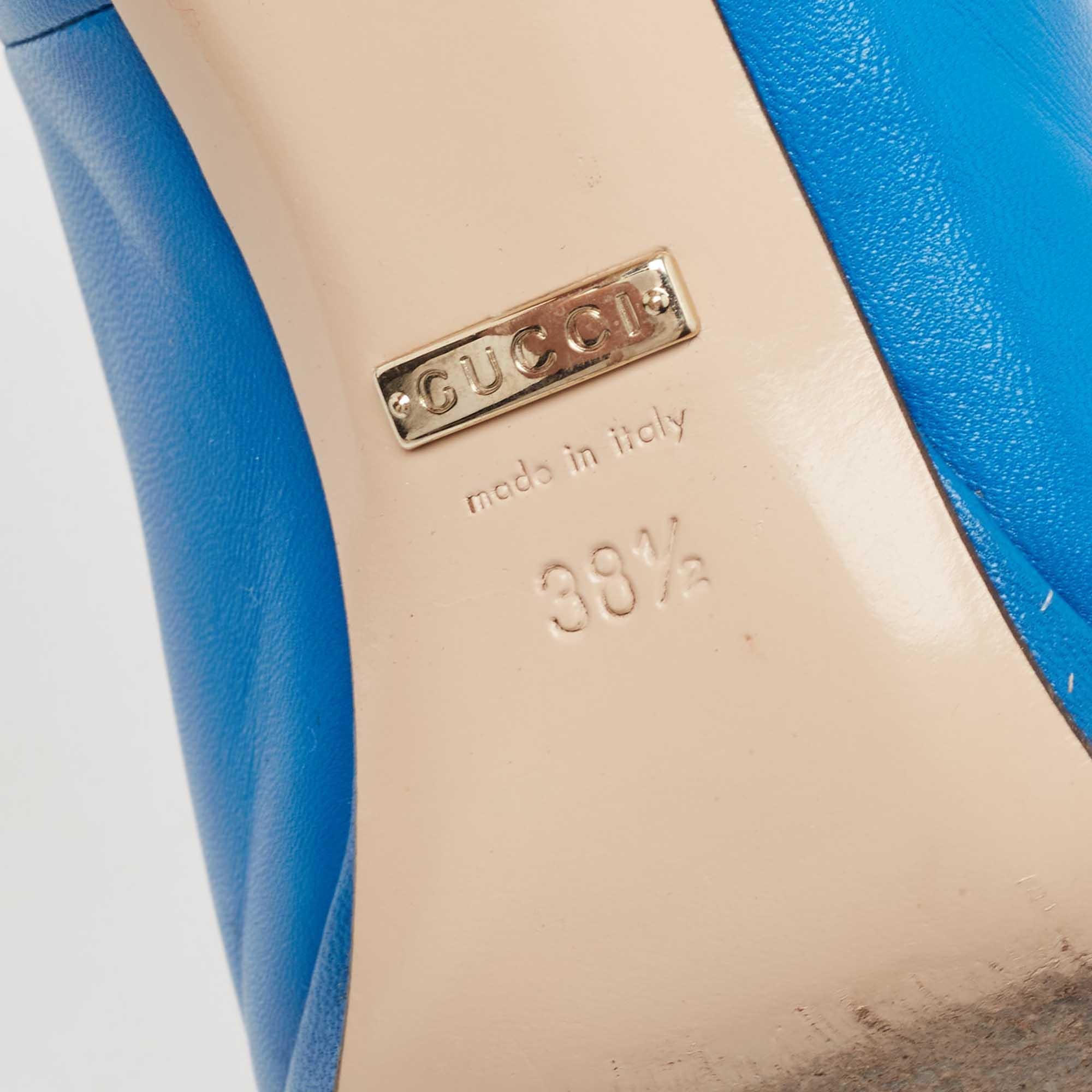 Gucci Neue Hollywood Plateau-Pumps aus blauem Leder, Größe 38,5 im Angebot 2