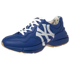 Gucci Blau Leder NY Yankees Rhyton Low Top Sneaker Größe 43