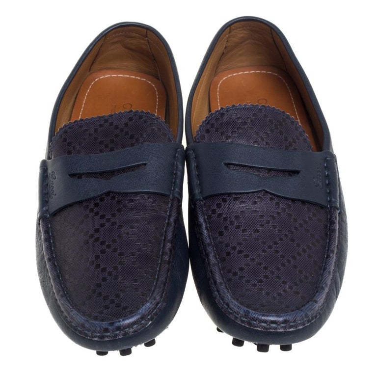 Gucci Blue Leather Penny Slip On Loafers Size 42.5 at 1stDibs