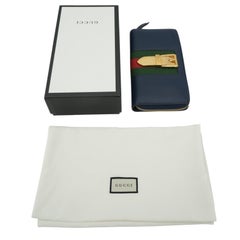 Gucci Blue Leather Signature Web Sylvie Continental Zip Wallet
