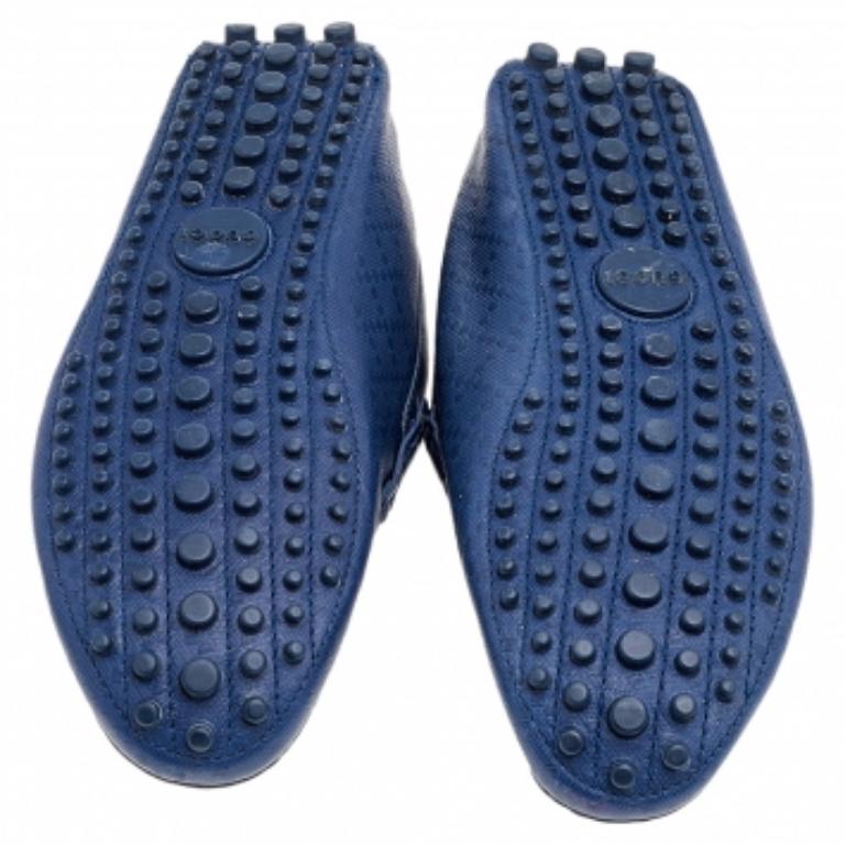 Gucci Blue Leather Slip On Loafers Size 40.5 In Good Condition In Dubai, Al Qouz 2