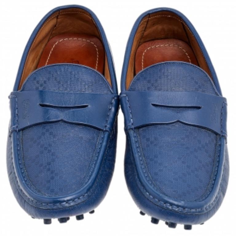 Gucci Blue Leather Slip On Loafers Size 40.5 2