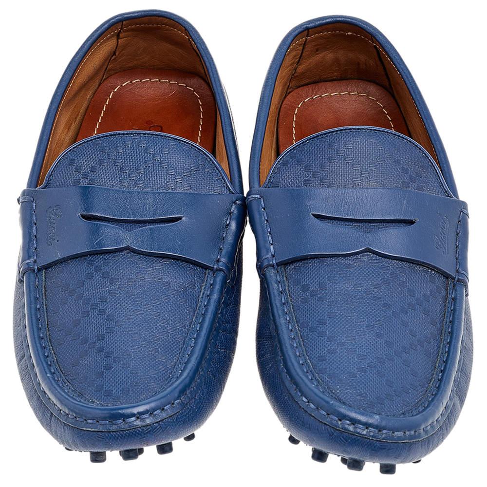 Gucci Blue Leather Slip On Loafers Size 40.5 For Sale 2