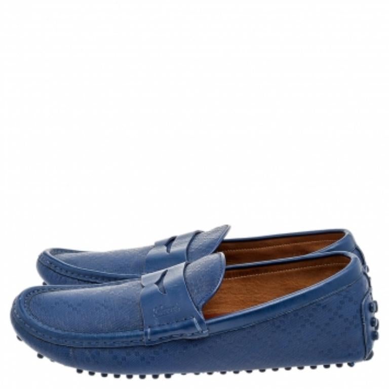 Gucci Blue Leather Slip On Loafers Size 40.5 4
