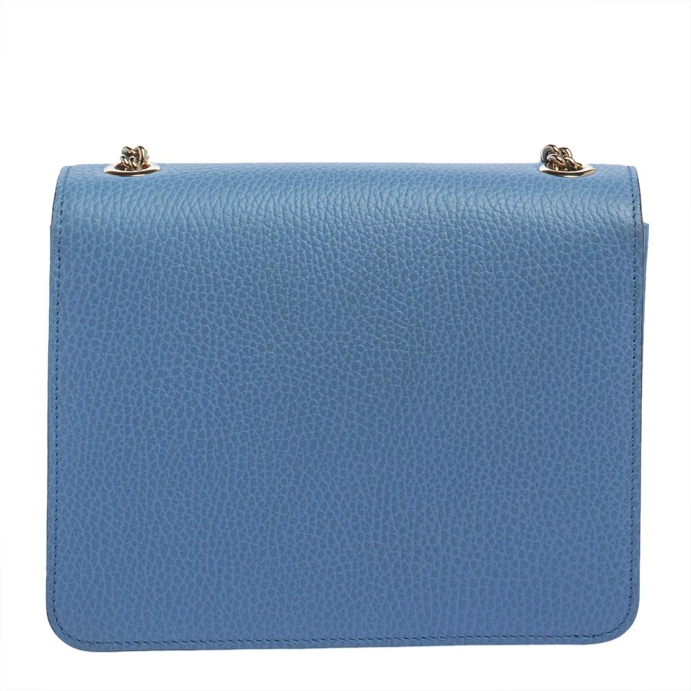Gucci Blue Leather Small Interlocking G Crossbody Bag In Good Condition In Dubai, Al Qouz 2