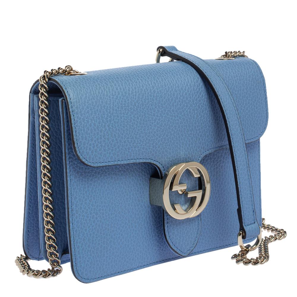 Women's Gucci Blue Leather Small Interlocking G Crossbody Bag