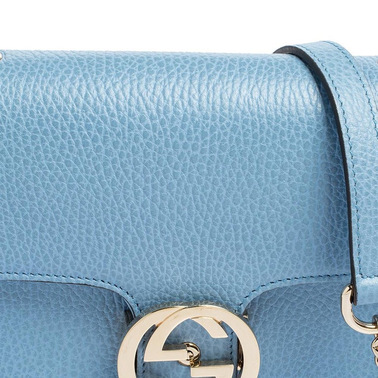 Gucci Interlocking G Shoulder Bag Small Mineral Blue in Pebbled Calfskin  with Light Gold-tone - US