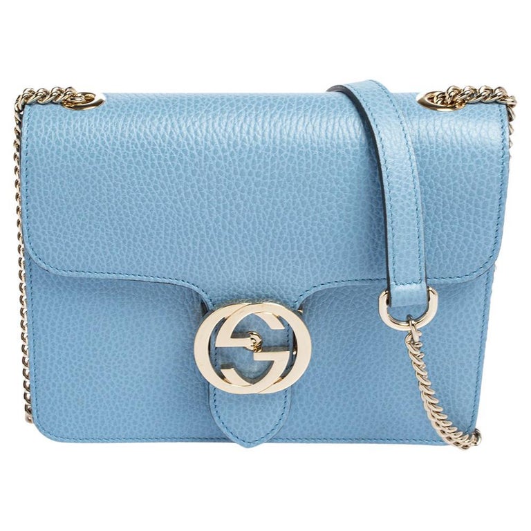 Gucci Blue Leather Small Interlocking G Shoulder Bag at 1stDibs