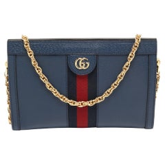 Gucci Blue Leather Small Ophidia Web Shoulder Bag