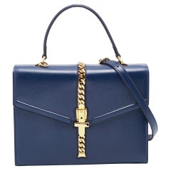Gucci Blue Leather Small Sylvie Top Handle Bag
