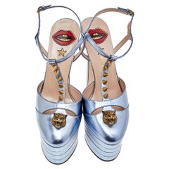 Gucci Blue Leather Spike-Embellished Platform Sandals Size 37.5