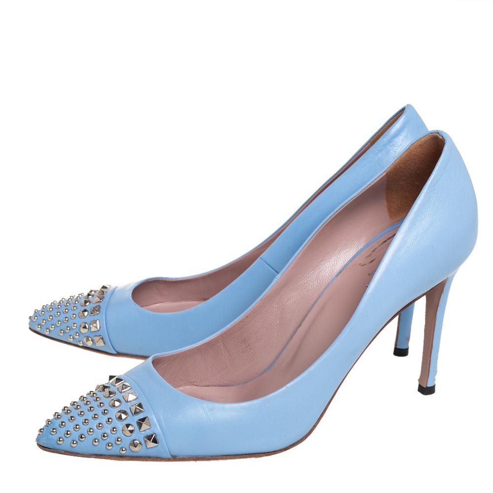 Gucci Blue Leather Studded Pointed Toe Pumps Size 38.5 3