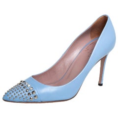 Gucci Blue Leather Studded Pointed Toe Pumps Size 38.5