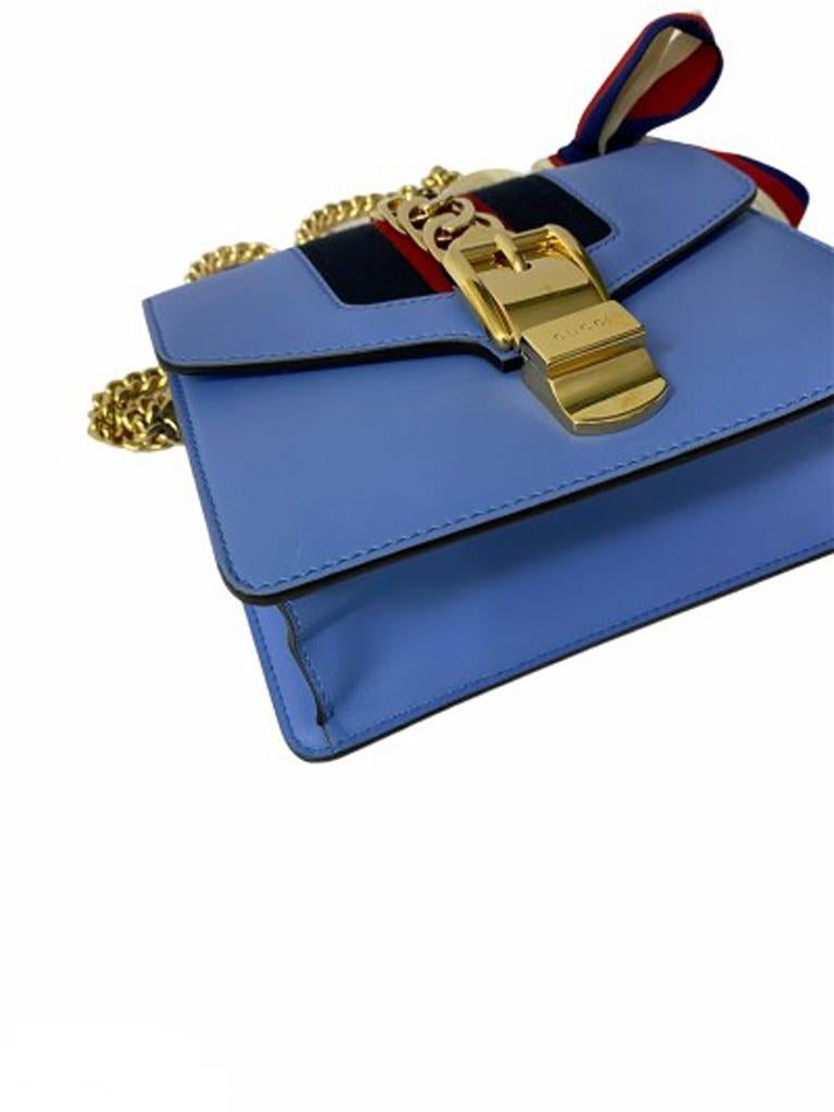 Women's Gucci Blue Leather Sylvie Mini Shoulder Bag