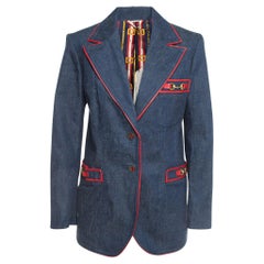 Gucci Blue Leather Trimmed Denim Single Breasted Blazer M