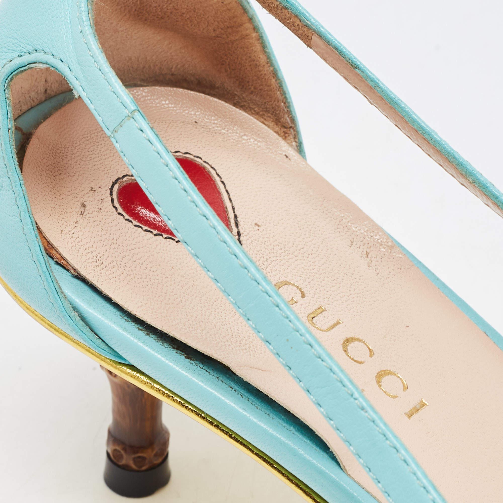 Gucci Blue Leather Unia Pointed Toe Pumps Size 36.5 2