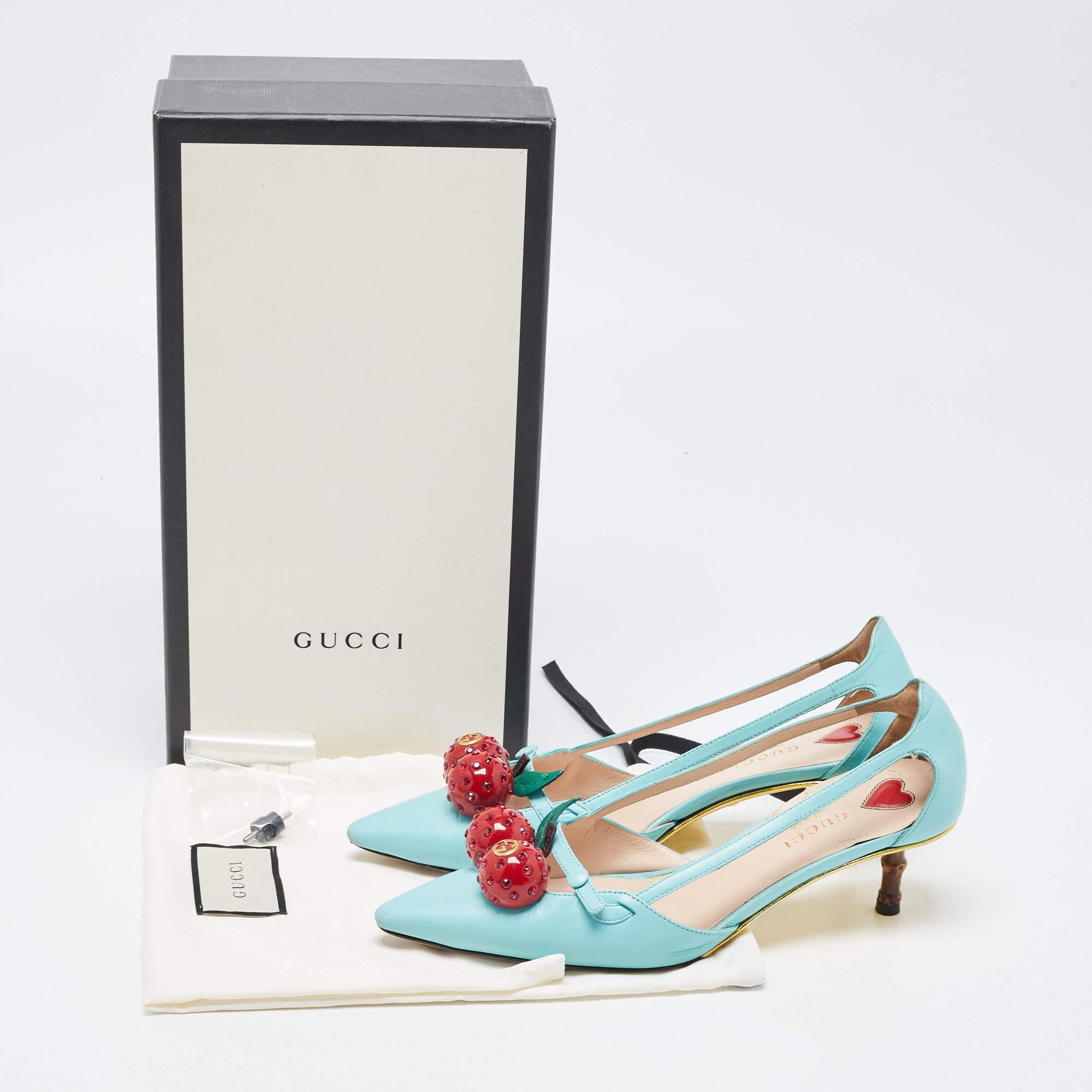 Gucci Blue Leather Unia Pointed Toe Pumps Size 36.5 4