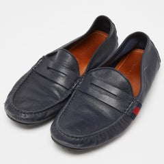 Gucci Blue Leather Web Accent Penny Slip On Loafers Size 41