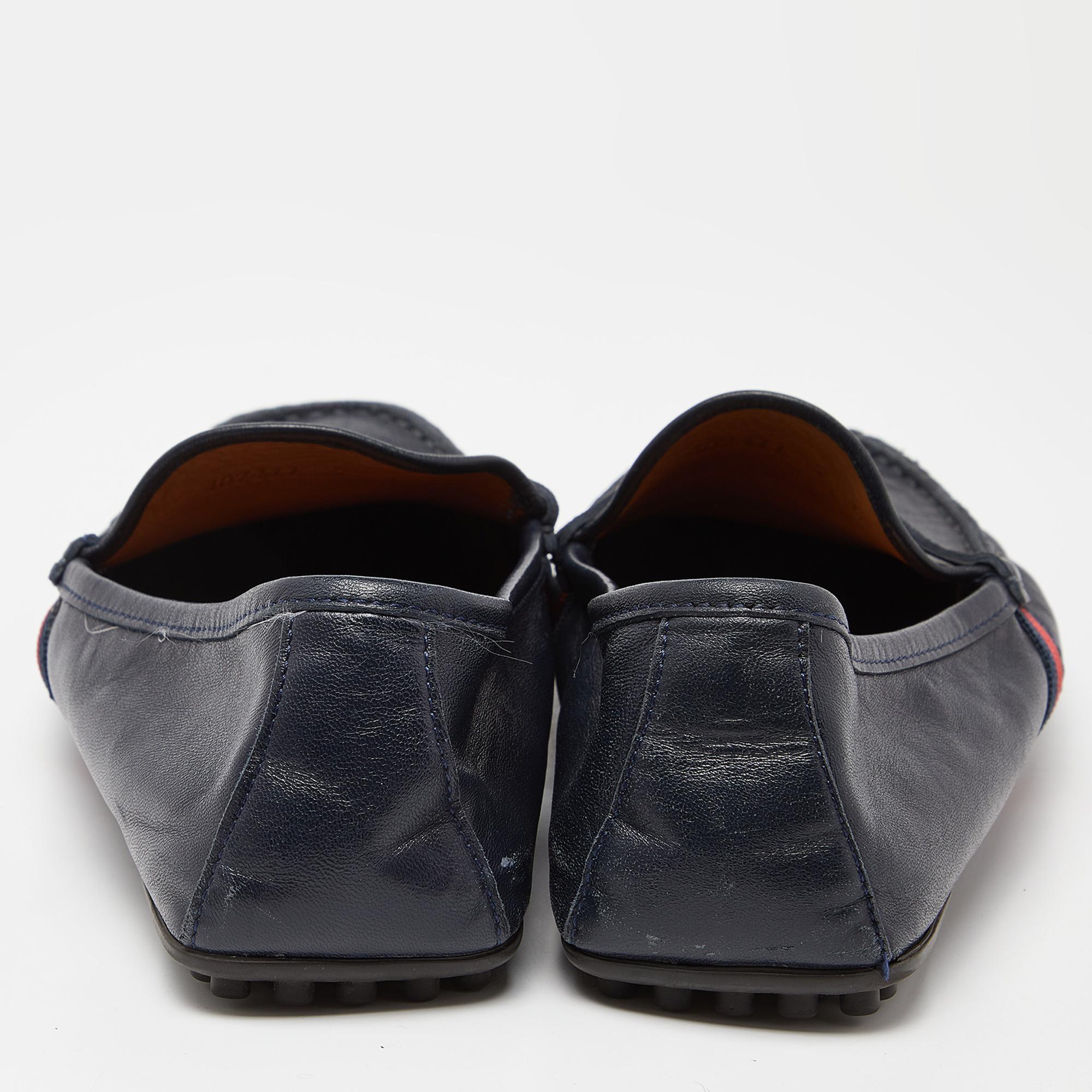 Gucci Blau Leder Web Akzent Penny Slip On Loafers Größe 41 Herren im Angebot