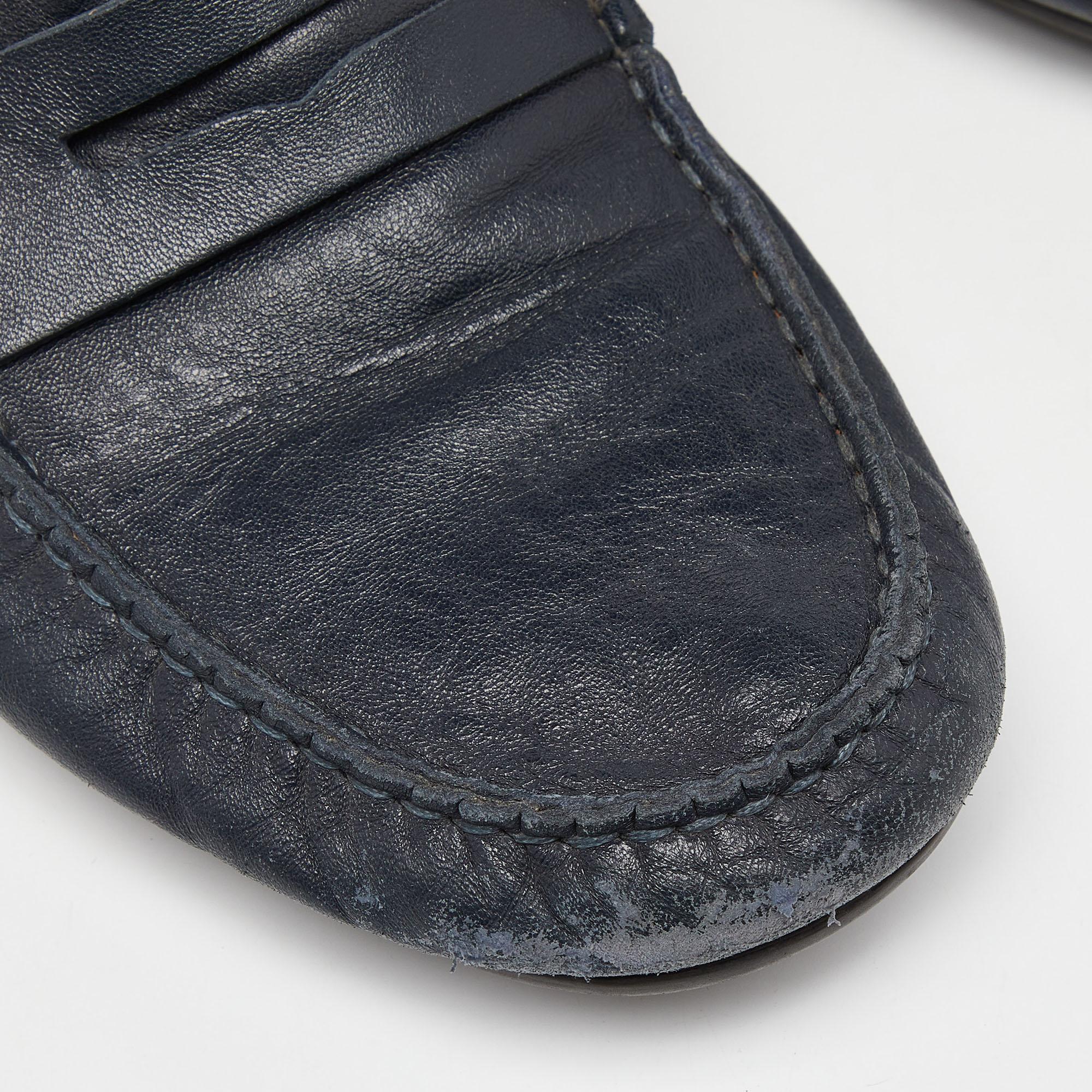 Gucci Blau Leder Web Akzent Penny Slip On Loafers Größe 41 im Angebot 3