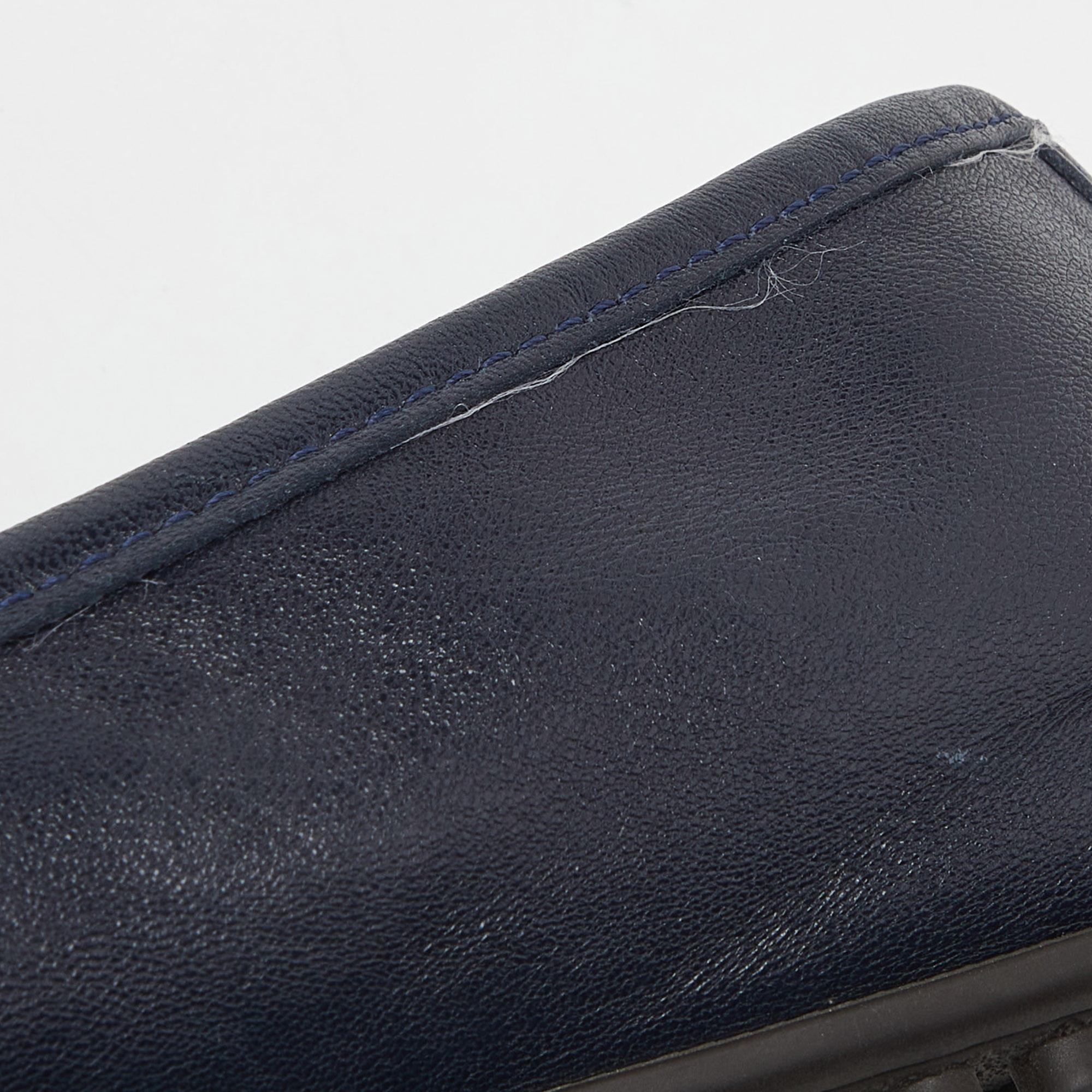 Gucci Blau Leder Web Akzent Penny Slip On Loafers Größe 41 im Angebot 4